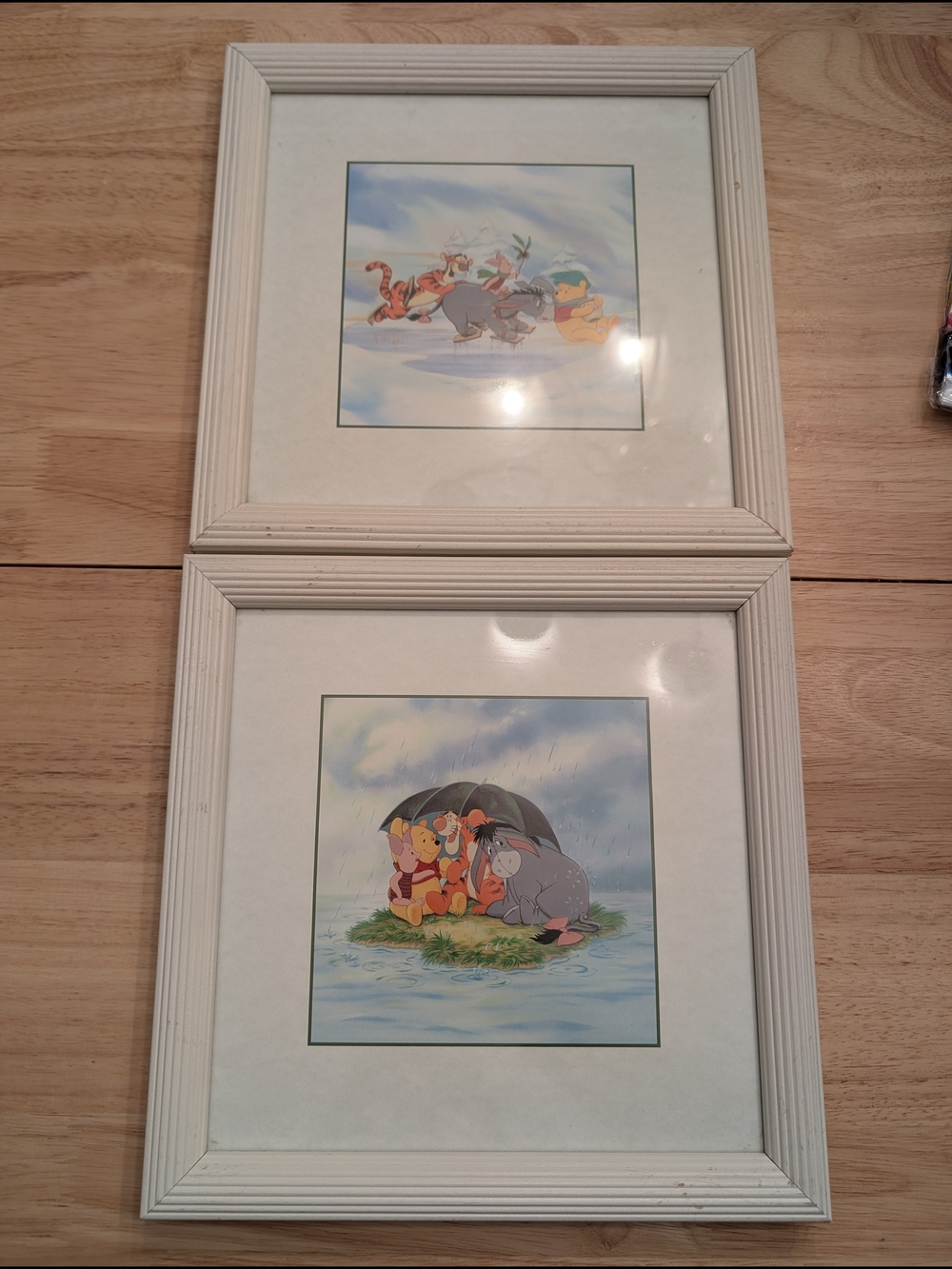 Vintage Disney Classic Pooh Framed Lithograph Set, 90s Nursery Wall Art